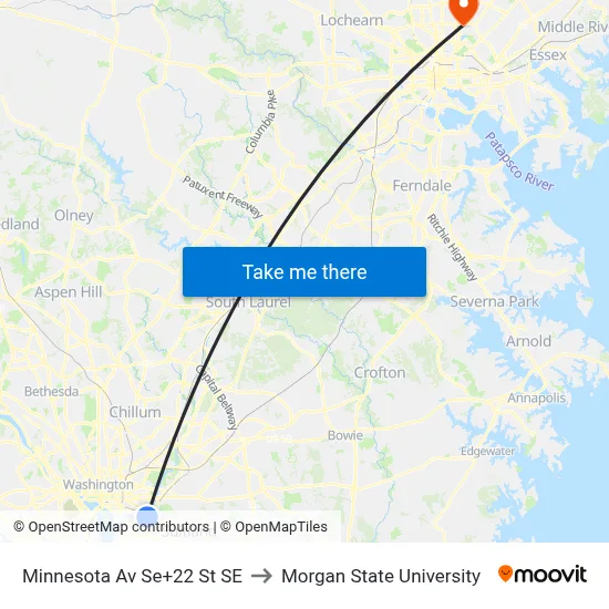 Minnesota Av Se+22 St SE to Morgan State University map