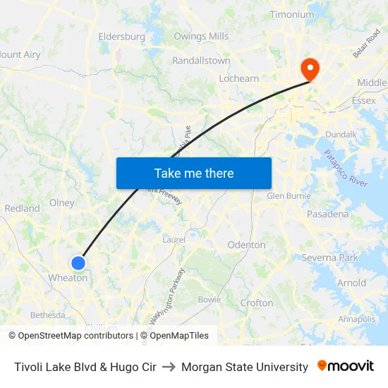 Tivoli Lake Blvd & Hugo Cir to Morgan State University map