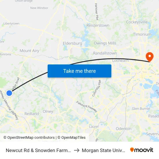 Newcut Rd & Snowden Farm Pkwy to Morgan State University map