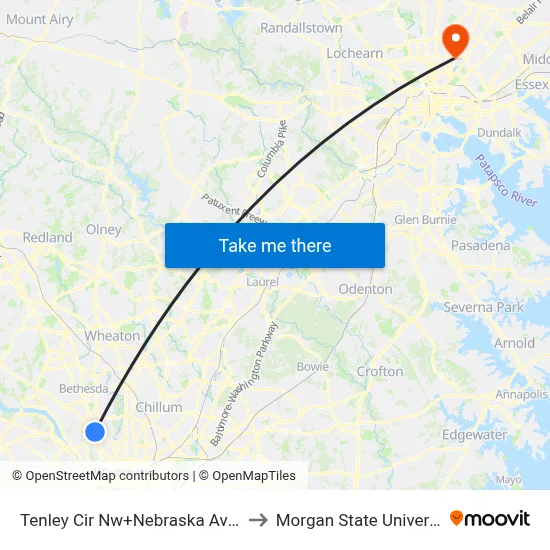 Tenley Cir Nw+Nebraska Av NW to Morgan State University map