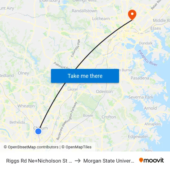 Riggs Rd Ne+Nicholson St NE to Morgan State University map