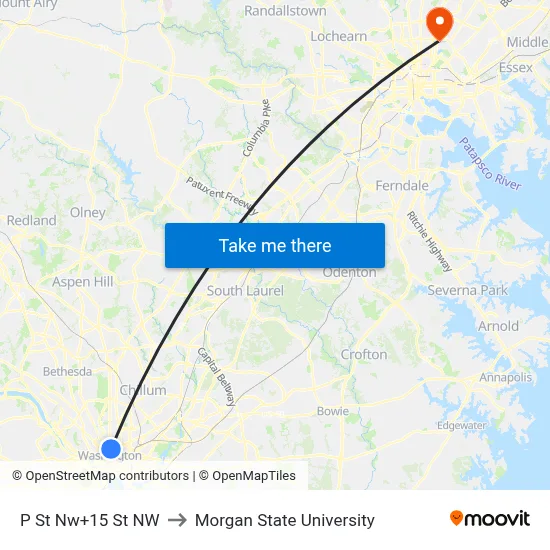 P St Nw+15 St NW to Morgan State University map
