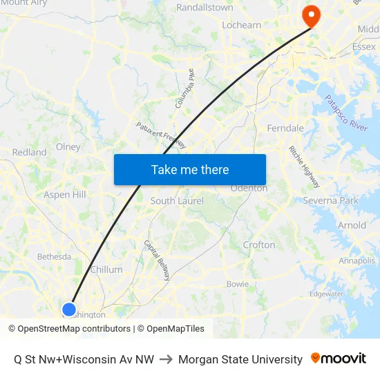 Q St Nw+Wisconsin Av NW to Morgan State University map