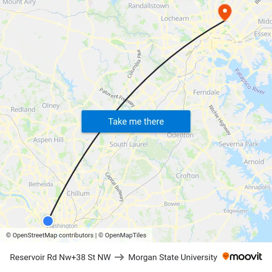 Reservoir Rd Nw+38 St NW to Morgan State University map