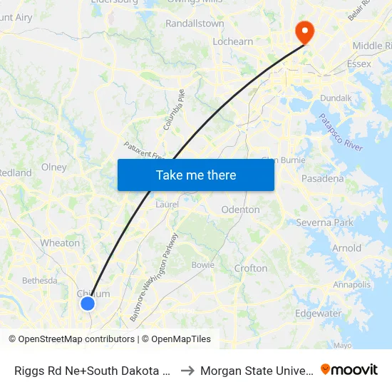 Riggs Rd Ne+South Dakota Av NE to Morgan State University map