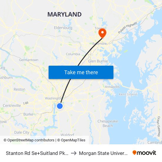 Stanton Rd Se+Suitland Pkwy to Morgan State University map