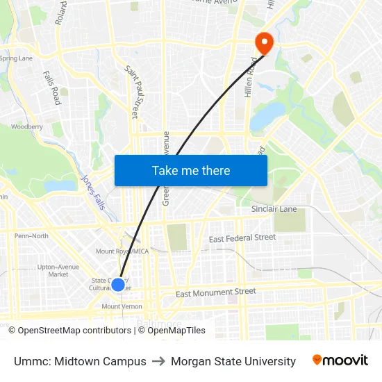 Ummc: Midtown Campus to Morgan State University map