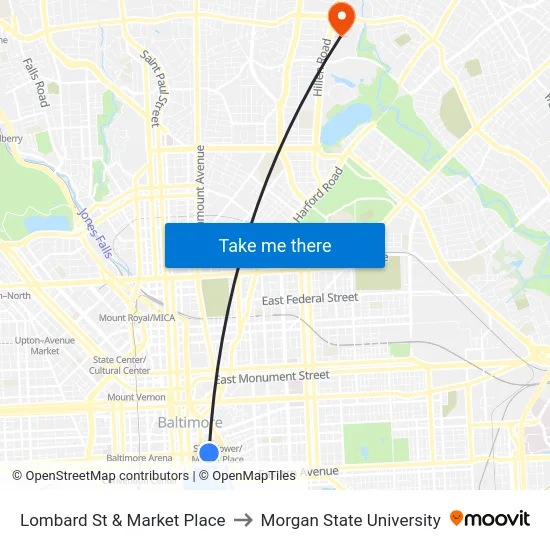 Lombard St & Market Place to Morgan State University map