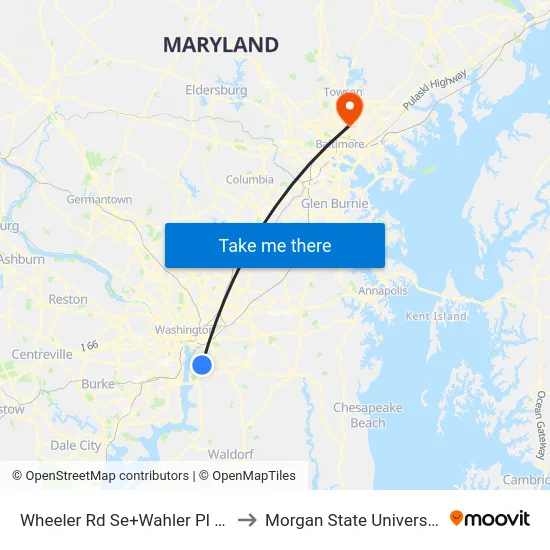 Wheeler Rd Se+Wahler Pl SE to Morgan State University map