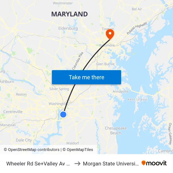 Wheeler Rd Se+Valley Av SE to Morgan State University map
