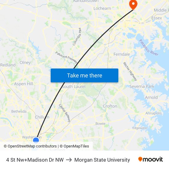 4 St Nw+Madison Dr NW to Morgan State University map