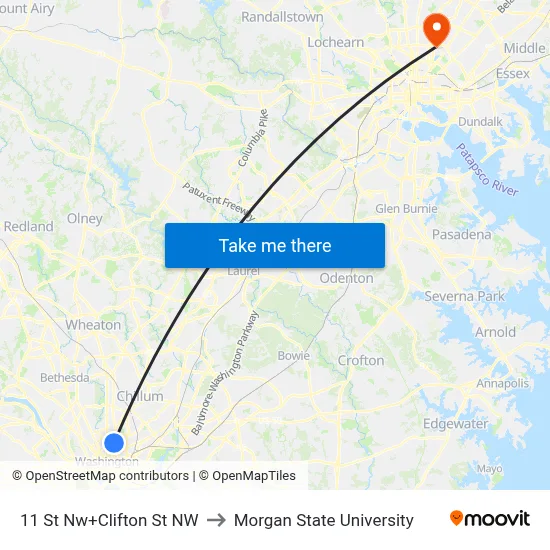 11 St Nw+Clifton St NW to Morgan State University map