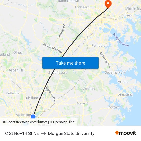 C St Ne+14 St NE to Morgan State University map