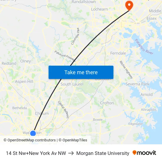 14 St Nw+New York Av NW to Morgan State University map