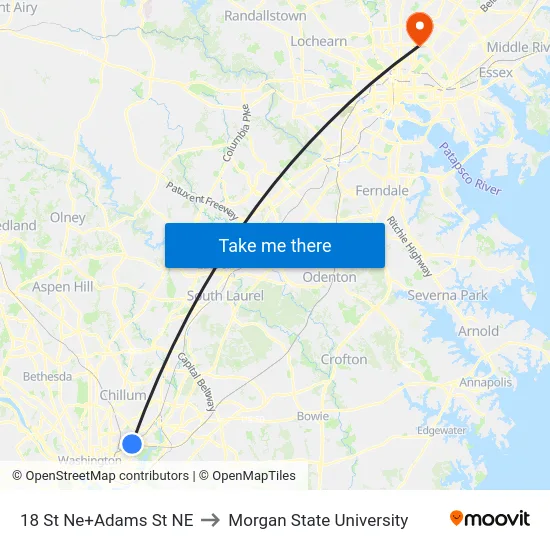 18 St Ne+Adams St NE to Morgan State University map