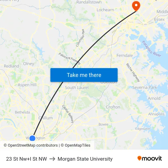 23 St Nw+I St NW to Morgan State University map