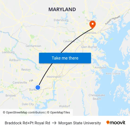 Braddock Rd+Pt Royal Rd to Morgan State University map