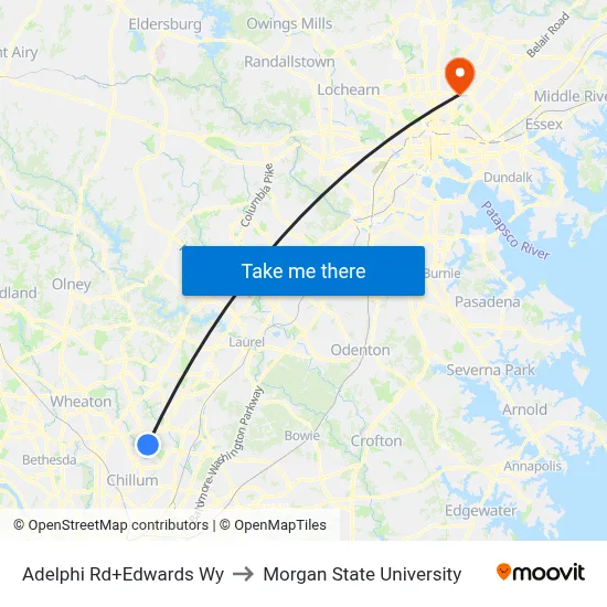 Adelphi Rd+Edwards Wy to Morgan State University map