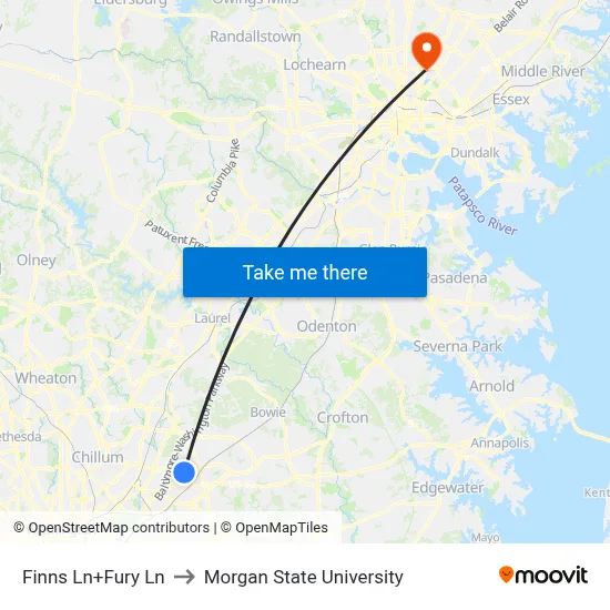 Finns Ln+Fury Ln to Morgan State University map