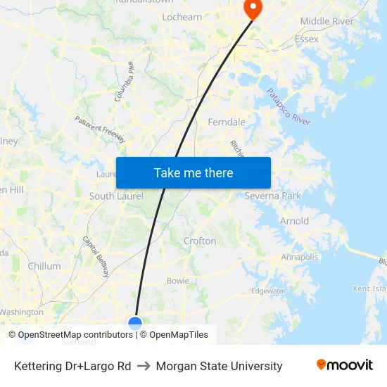 Kettering Dr+Largo Rd to Morgan State University map