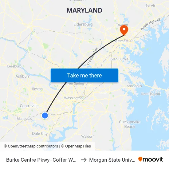 Burke Centre Pkwy+Coffer Woods Rd to Morgan State University map