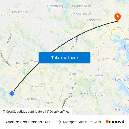 River Rd+Persimmon Tree Rd to Morgan State University map