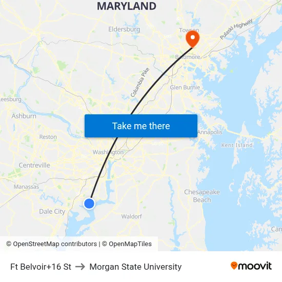 Ft Belvoir+16 St to Morgan State University map