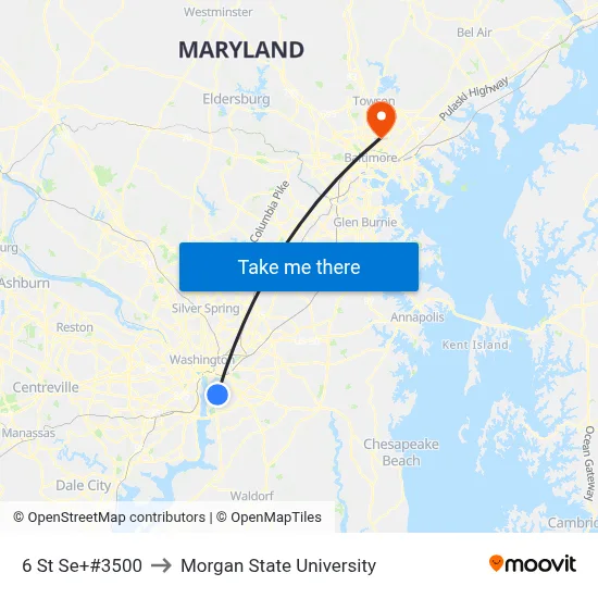 6 St Se+#3500 to Morgan State University map