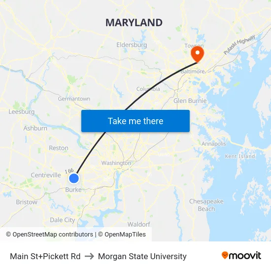 Main St+Pickett Rd to Morgan State University map