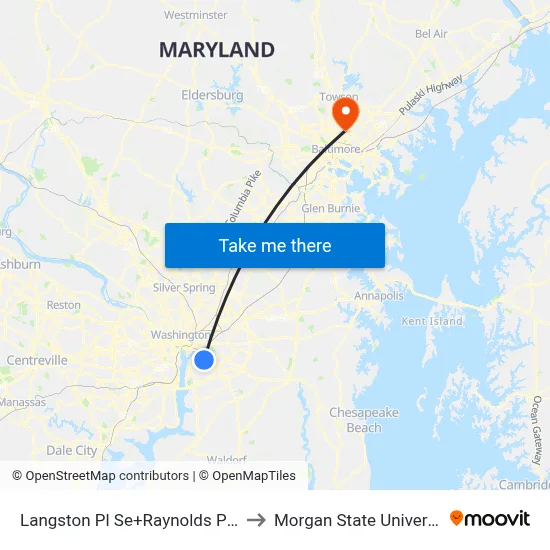 Langston Pl Se+Raynolds Pl SE to Morgan State University map