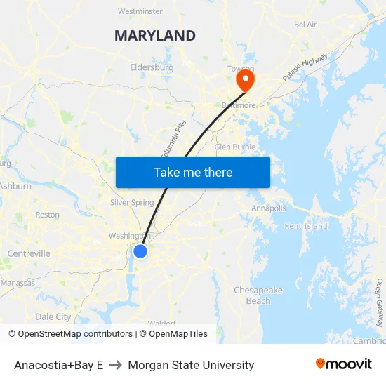 Anacostia+Bay E to Morgan State University map