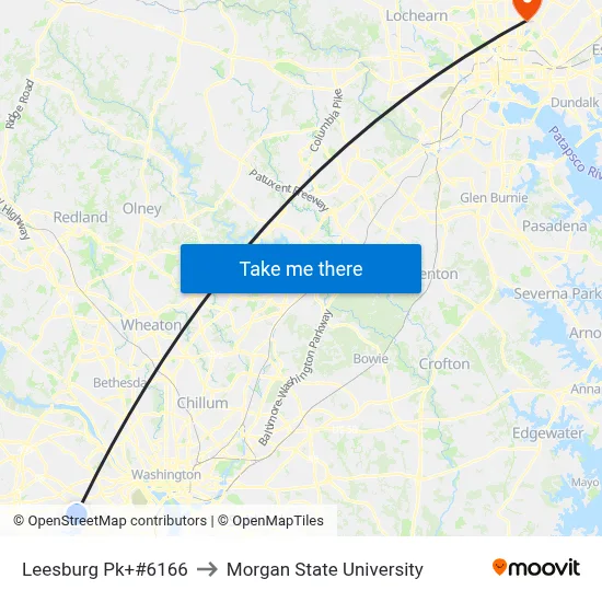Leesburg Pk+#6166 to Morgan State University map