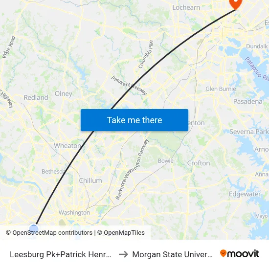 Leesburg Pk+Patrick Henry Dr to Morgan State University map