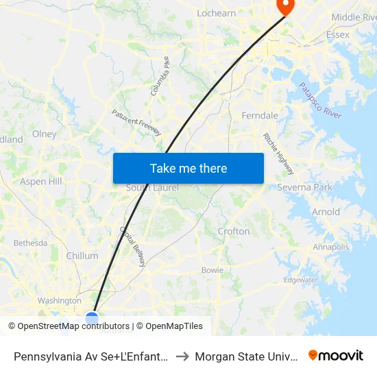 Pennsylvania Av Se+L'Enfant Sq SE to Morgan State University map