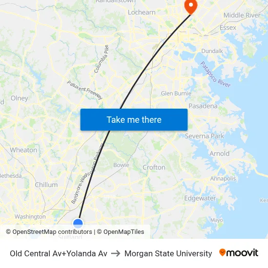 Old Central Av+Yolanda Av to Morgan State University map