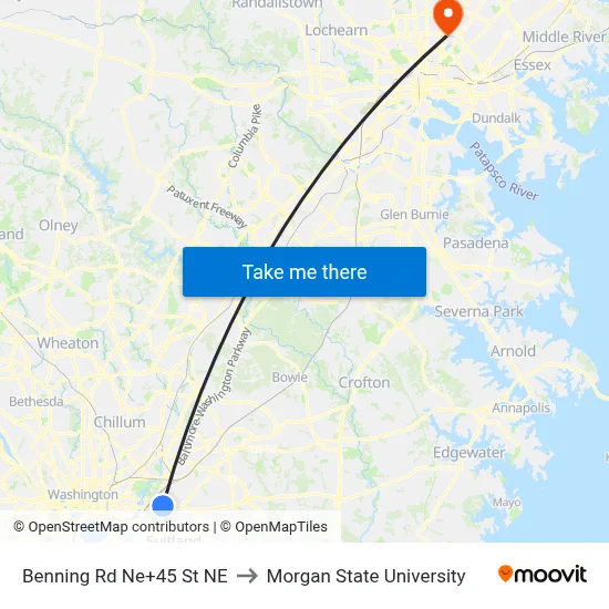 Benning Rd Ne+45 St NE to Morgan State University map