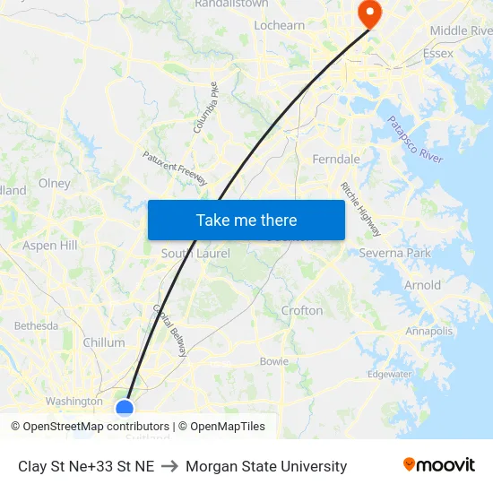 Clay St Ne+33 St NE to Morgan State University map