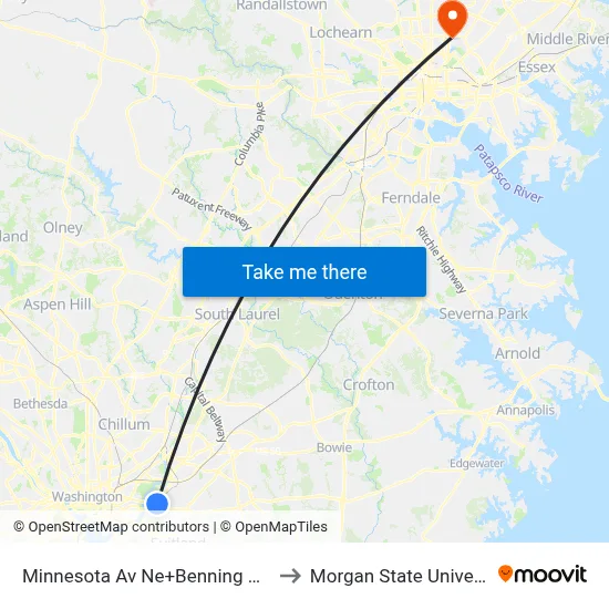 Minnesota Av Ne+Benning Rd NE to Morgan State University map