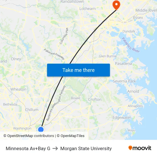 Minnesota Av+Bay G to Morgan State University map