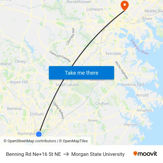 Benning Rd Ne+16 St NE to Morgan State University map
