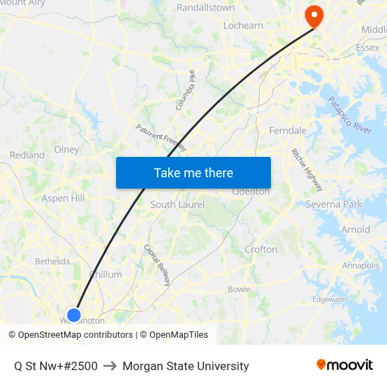 Q St Nw+#2500 to Morgan State University map