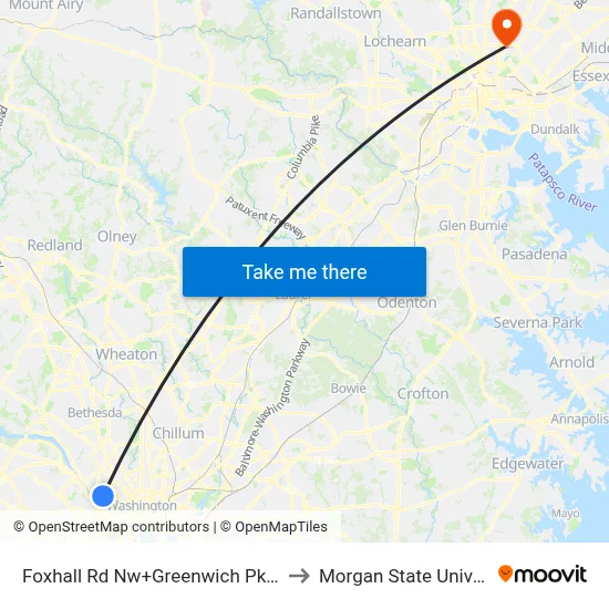 Foxhall Rd Nw+Greenwich Pkwy NW to Morgan State University map