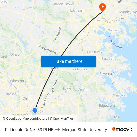 Ft Lincoln Dr Ne+33 Pl NE to Morgan State University map