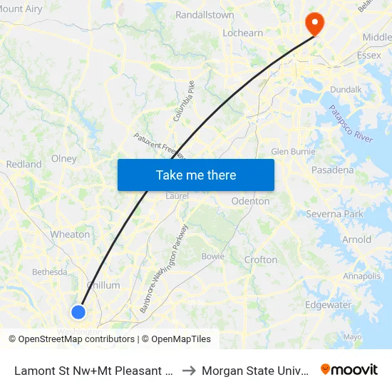 Lamont St Nw+Mt Pleasant St NW to Morgan State University map