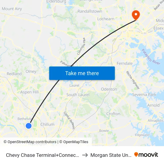 Chevy Chase Terminal+Connecticut Av NW to Morgan State University map