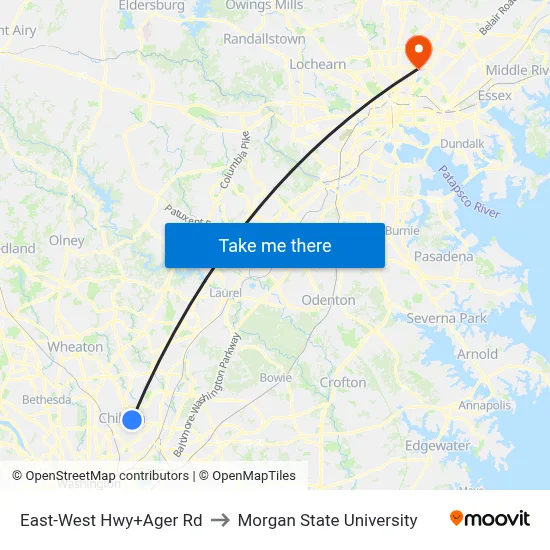 East-West Hwy+Ager Rd to Morgan State University map