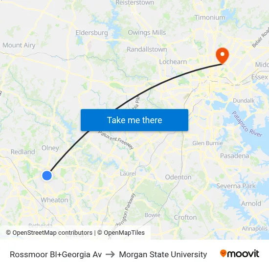 Rossmoor Bl+Georgia Av to Morgan State University map