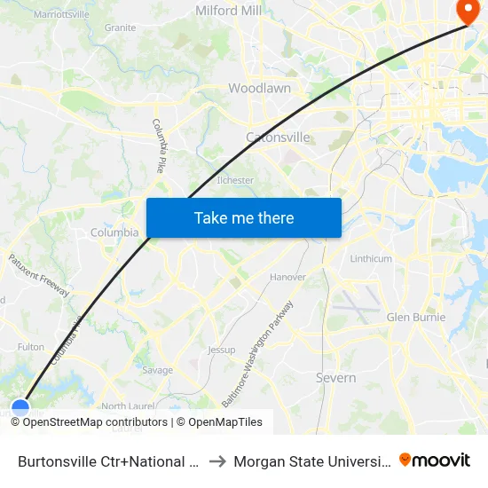 Burtonsville Ctr+National Dr to Morgan State University map