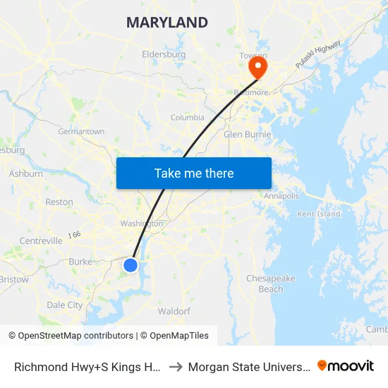 Richmond Hwy+S Kings Hwy to Morgan State University map