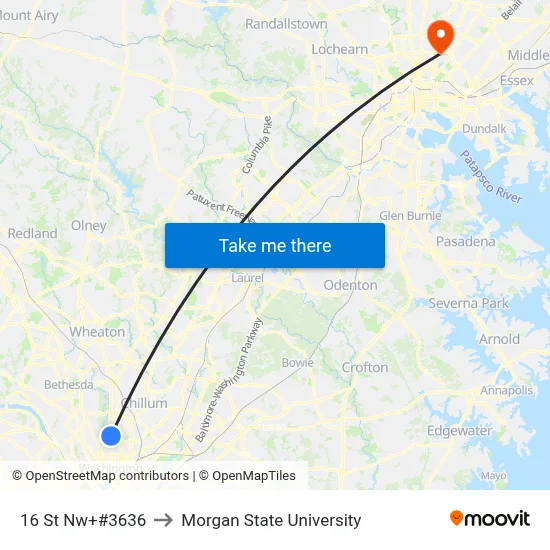 16 St Nw+#3636 to Morgan State University map